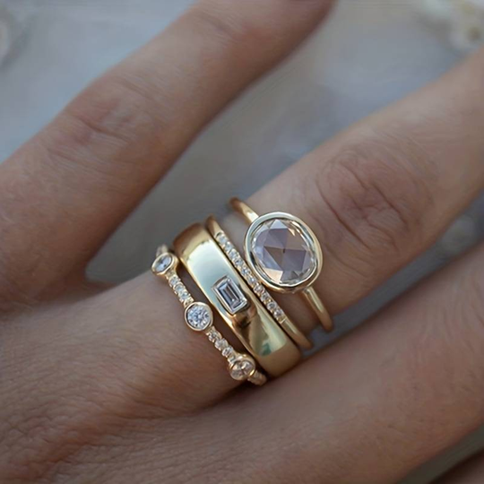 Lily - Vintage guld- og zirkonia-ringsæt